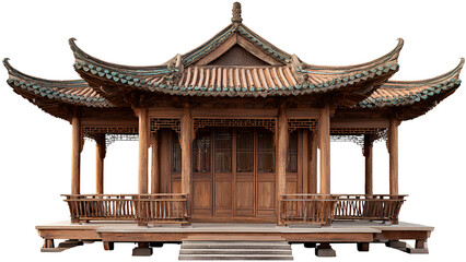 Fototapeta premium Traditional Chinese Wooden Pavilion with Curved Roof – Isolated on Transparent Background