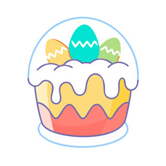 Colorful Easter Cake with Decorated Eggs Under a Protective Dome