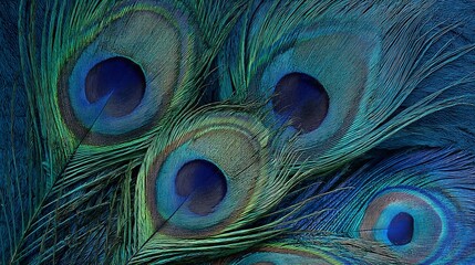 Fototapeta premium Peacock Feathers Texture with Blue Green, and Closeup.