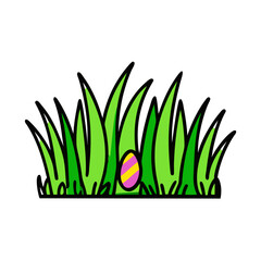 Colorful Easter egg hidden in a patch of green grass illustration