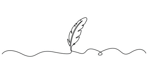 Continuous one line drawing of  bird feather. Isolated on white background vector illustration, Single line drawing of Bird feather symbol of writer. Doodle vector illustration