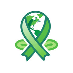 Green ribbon symbol of support and awareness for different causes and topics
