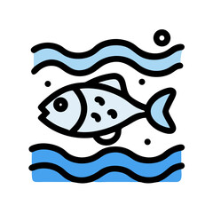 Stylized illustration of a fish swimming in water with a playful design