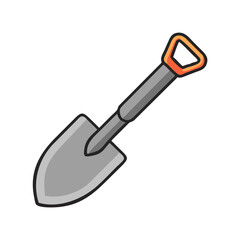 Illustration of a simple cartoon style digging shovel for gardening uses