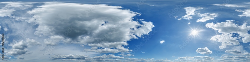 Wall mural seamless cloudy blue sky hdri panorama 360 degrees angle view with zenith and beautiful clouds for u