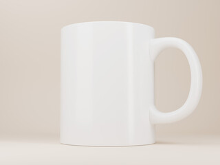 White blank ceramic mug with shadow overlay. 11oz Coffee mug template. 3d rendering
