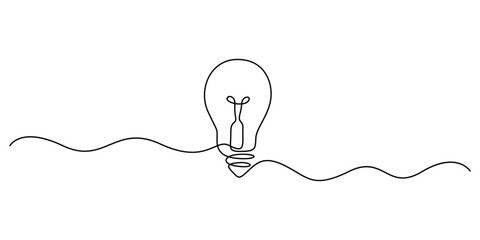 Continuous one line drawing of electric light bulb minimal outline vector illustration