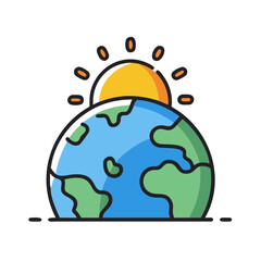 Illustration of Earth with the sun rising above the horizon line