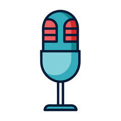 Blue and red retro microphone for recording isolated on white background