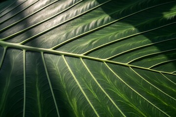 Detailed Close-Up of a Large Dark Green Leaf Surface and Veins