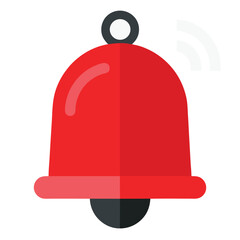 Red bell icon with ringing waves isolated on white background