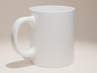 White blank ceramic mug with shadow overlay. 11oz Coffee mug template. 3d rendering