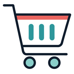 Shopping cart icon with wheels and handle isolated on white background