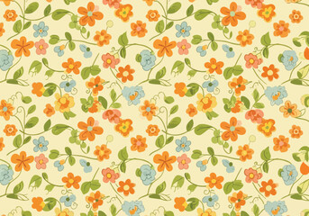 Vector illustration of a charming floral pattern with a vintage feel perfect for backgrounds and textile designs featuring colorful flowers