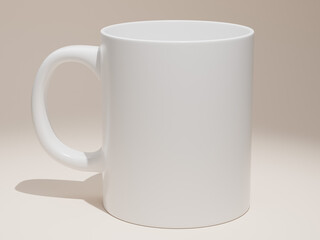 White blank ceramic mug with shadow overlay. 11oz Coffee mug template. 3d rendering