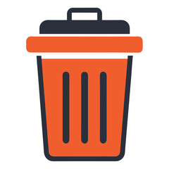 Orange trash bin icon with black outline isolated on white background