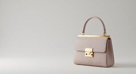Elegant Leather Handbag with Gold Hardware on White Background