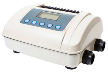 Salt water chlorinator system controller with digital display isolated with transparent background