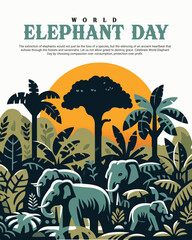 World Elephant Day Illustration – Wildlife Conservation, Nature Protection and Save Elephant Awareness