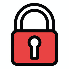 Red lock icon isolated on white background for security and privacy concepts
