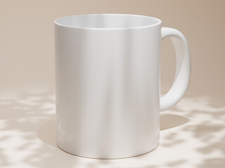 White blank ceramic mug with shadow overlay. 11oz Coffee mug template. 3d rendering