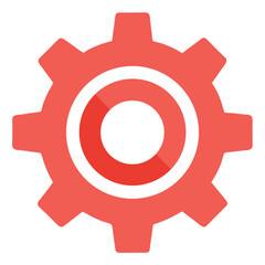 Red gear isolated on white background, representing mechanical and industrial concept