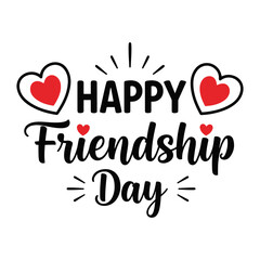 Illustration of happy friendship day with hearts and decorative lines on transparent background