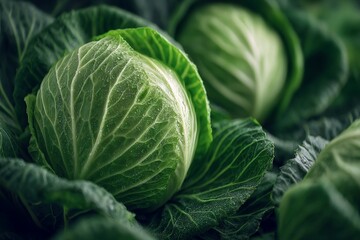 Obraz premium Fresh green cabbages growing in a farmland during daylight in a rural setting