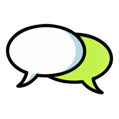 Two overlapping speech bubbles representing communication and conversation isolated on white background