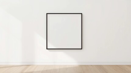 Black square frame mockup on white wall. 3d illustration