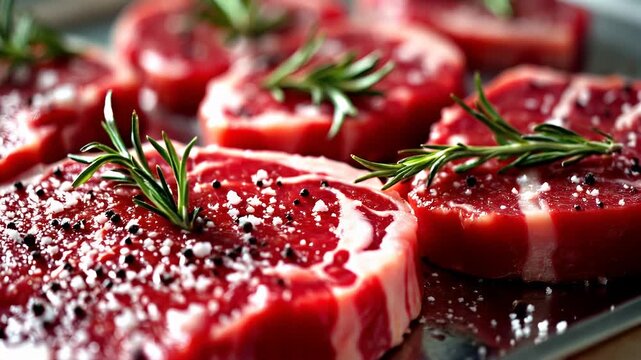 Juicy Steaks: Gourmet Seasoning, Close-Up, 4K, Food Photography