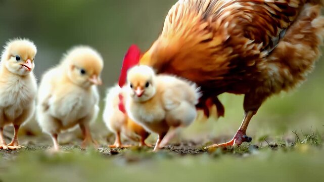 Adorable Baby Chicks Following Mother Hen:  Peaceful Farm Life Stock Footage