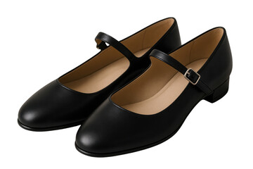 Pair of black Mary Jane shoes isolated PNG with Transparent Background