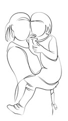 One continuous line drawing on white isolated background. Minimalism linear illustration. mother, child, daughter, family, woman, girl, female, smiling, childhood