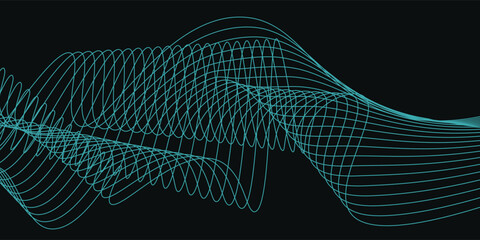 Dark abstract background with glowing wave. Shiny moving lines design element. Elegant dynamic wavy lines. Modern futuristic technology concept. Vector illustration