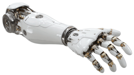Advanced Prosthetic Arm Technology background isolated on a Transparent background, PNG file.