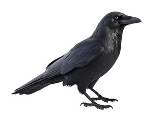 Raven. Portrait of a bird on a white, solid background.