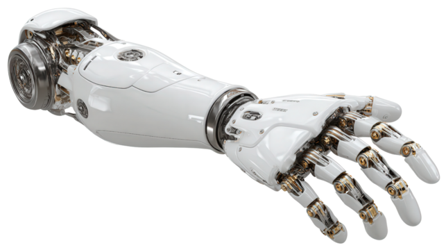 Advanced Prosthetic Arm Technology background isolated on a Transparent background, PNG file.