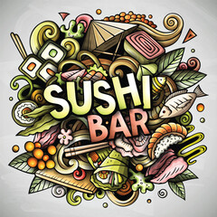 Sushi Bar doodle cartoon funny illustration