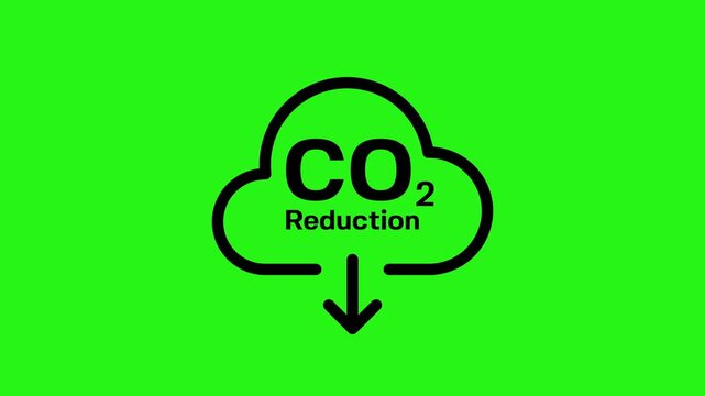 Downward arrow animation with carbon dioxide reduction message on 4K green screen