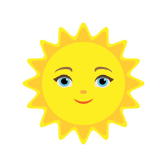Happy Sun Cartoon. Cute smiling sun. Color vector illustration in cartoon style. Isolated on white background.