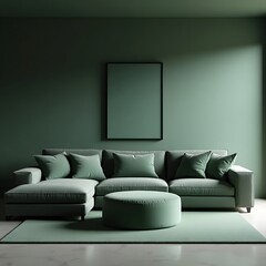 Modern living room interior with a comfortable couch, contemporary furniture, and a stylish lamp