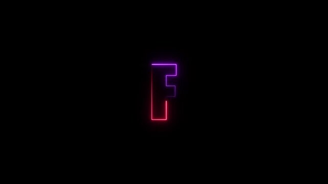 Abstract neon letter f animation with purple and red glow on a black background