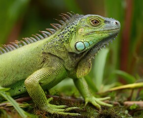 Fototapeta premium Green iguana, in the wild