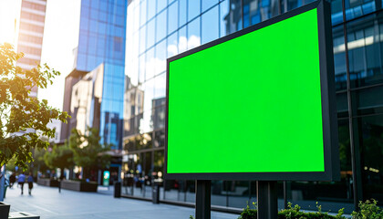 Outdoor Blank Green Screen Billboard in City Street