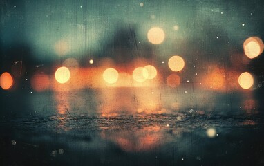Fototapeta premium Red and orange clouds reflect bright city lights on wet streets as the sun sets over the urban landscape