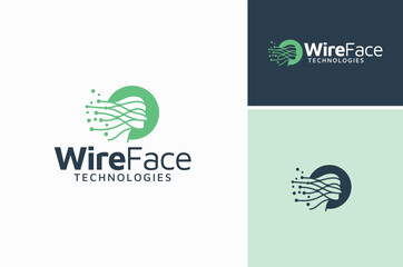 Beauty Woman Girl Head Silhouette with Long Hair made from Digital Circuit Link Wire  for human Face surgery technology logo design