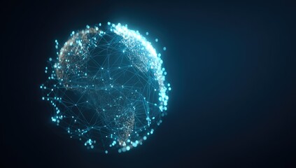 Global network, digital Earth.  Glowing, interconnected points form a planet