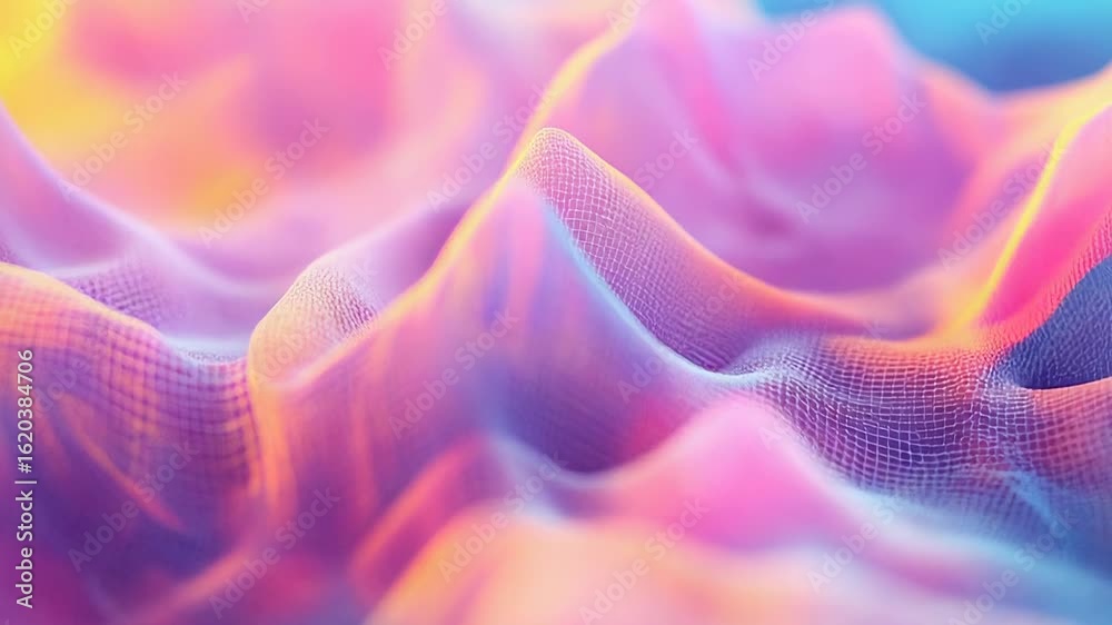Wall mural abstract colorful digital landscape with rolling hills and mesh grid pattern