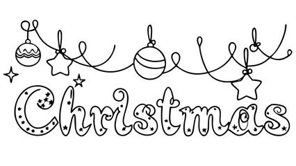 Merry Christmas Decoration in Continuous One-Line Art Style Illustration
